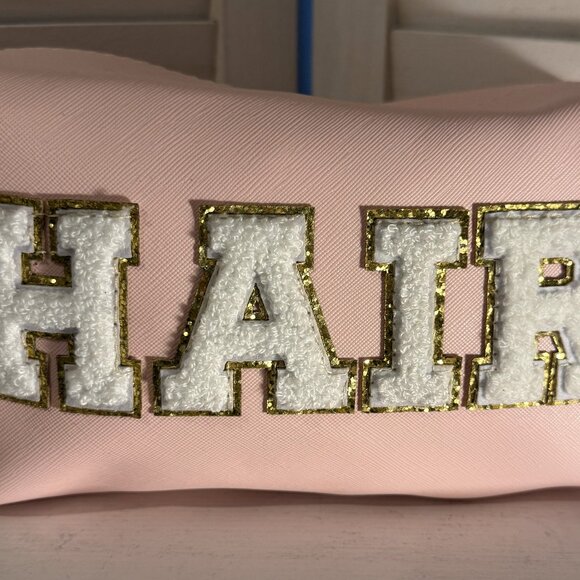 Pink “HAIR” Cosmetic Pouch – Glitter Lettering, 9.5x5 Travel Size - Picture 3 of 3